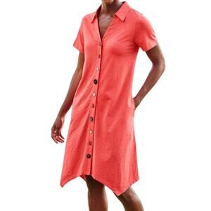 NWOT Soft Surroundings Danielle Button Mini Dress in Deep Sea Coral